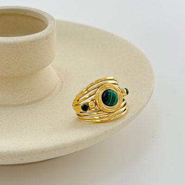 Grossiste Eclat Paris - Bague Dorée Multi lignes Avec Pierre Malachite