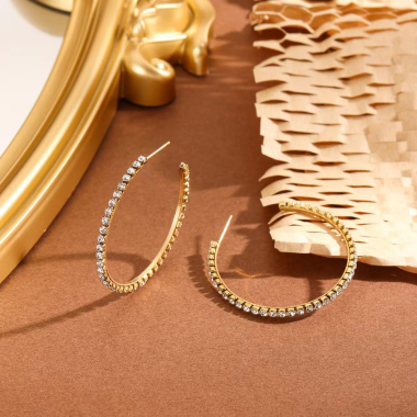 Wholesaler Eclat Paris - Open Hoop Earrings In Gold Rhinestones