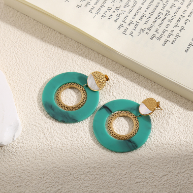 Grossiste Eclat Paris - Boucles d'Oreilles Dorées Disques Turquoise Avec Anneaux