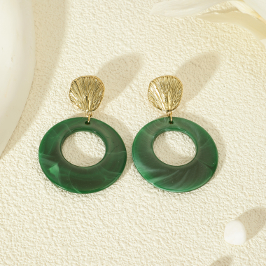 Wholesaler Eclat Paris - Green Acrylic Gold Dangle Earrings