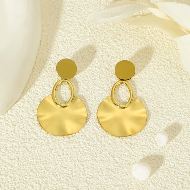 Wholesaler Eclat Paris - Gold Round Brushed Dangle Earrings