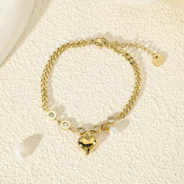 Mayorista Eclat Paris - Pulsera de cadena de oro con dije de corazón de diamantes de imitación