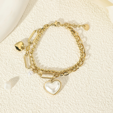 Wholesaler Eclat Paris - Golden Bracelet with Heart and Pearl Charms