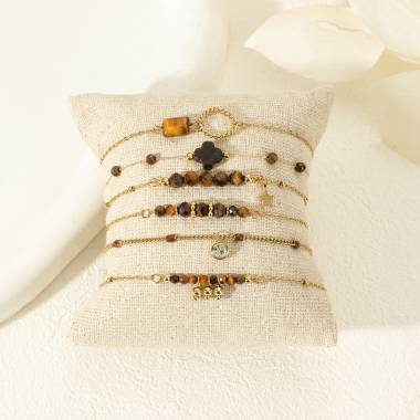 Wholesaler Eclat Paris - Set of 6 Golden Tiger's Eye Stone Bracelets on Cushion