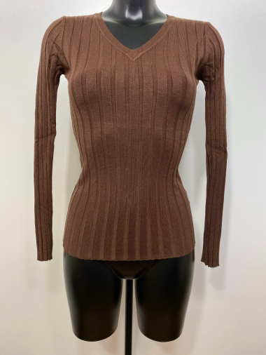 Großhändler M&D FASHION - Stretch-Pullover mit V-Ausschnitt