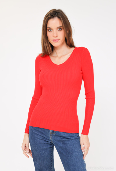 Großhändler M&D FASHION - Stretch-Pullover mit V-Ausschnitt