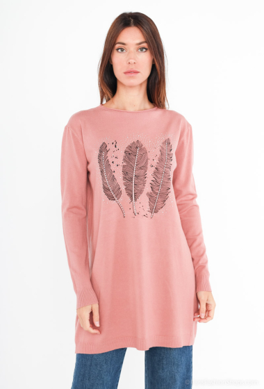 Grossiste M&D FASHION - Pull long motifs plumes