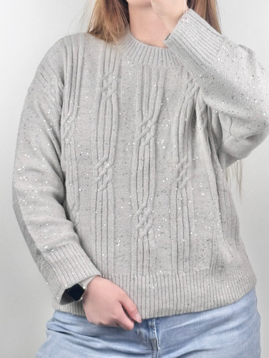 Großhändler M&D FASHION - Zopfpullover mit funkelnden Details für Damen