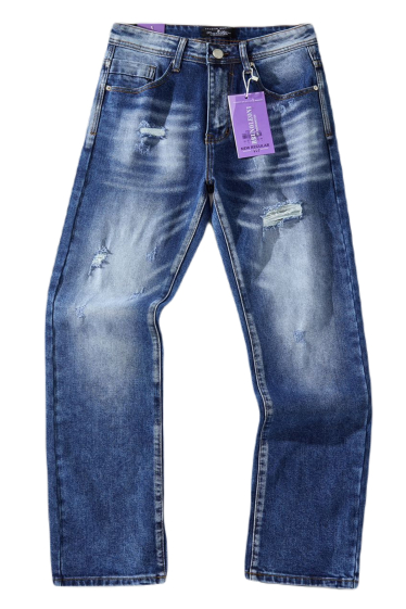 Großhändler Mentex Homme - Blaue, gerade Jeans für Herren mit Used-Effekt