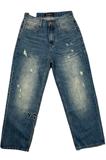 Großhändler Mentex Homme - Blaue Herrenjeans mit weitem Bein und verblasstem Effekt