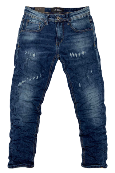 Großhändler Mentex Homme - Blaue Slim-Fit-Herrenjeans mit Falten und verblasstem Effekt