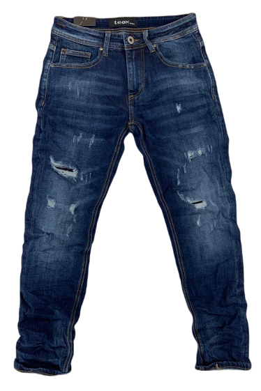 Großhändler Mentex Homme - Blaue, schmal geschnittene, plissierte Herrenjeans im Used-Look