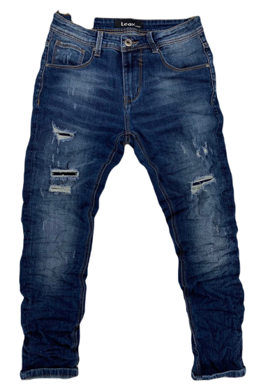 Großhändler Mentex Homme - Blaue, schmal geschnittene, plissierte Herrenjeans im Used-Look