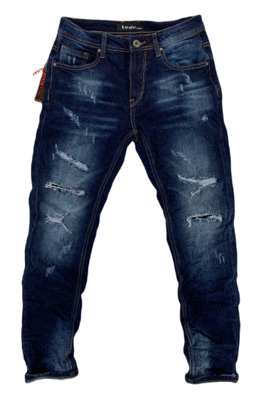 Großhändler Mentex Homme - Blaue, schmal geschnittene, plissierte Herrenjeans im Used-Look