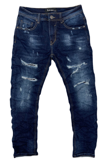 Großhändler Mentex Homme - Blaue, schmal geschnittene, plissierte Herrenjeans im Used-Look