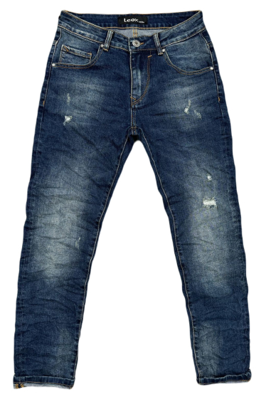 Großhändler Mentex Homme - Blaue, schmal geschnittene, plissierte Herrenjeans im Used-Look