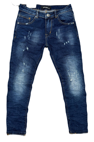 Großhändler Mentex Homme - Blaue, schmal geschnittene, plissierte Herrenjeans im Used-Look