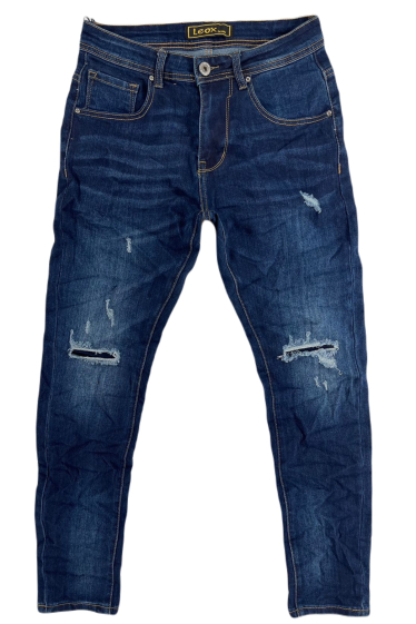 Großhändler Mentex Homme - Blaue, schmal geschnittene, plissierte Herrenjeans im Used-Look