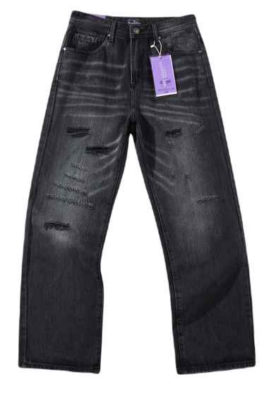 Großhändler Mentex Homme - Graue, gerade Jeans für Herren mit Used-Effekt