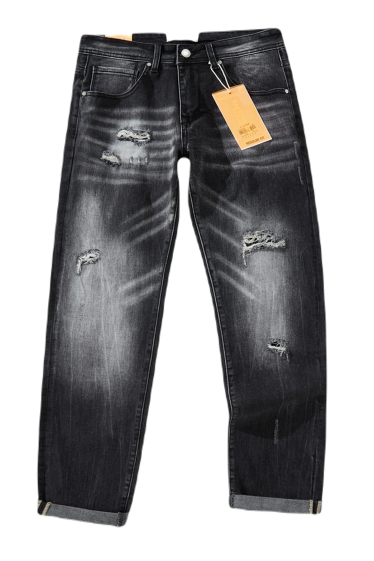 Großhändler Mentex Homme - Graue, gerade Jeans für Herren mit Used-Effekt