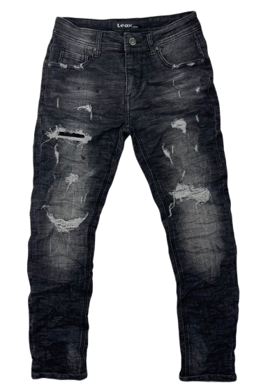 Großhändler Mentex Homme - Graue Slim-Fit-Herrenjeans mit Used-Effekt und Falten in Used-Optik