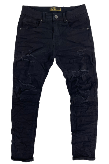 Grossiste Mentex Homme - Jean homme noir uni slim effet usé plissé