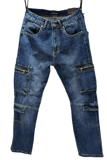 Großhändler Mentex Homme - Blaue Herren-Cargojeans mit Wascheffekt