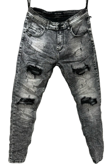 Grossiste Mentex Homme - Jeans homme gris effet plissé troué délavé