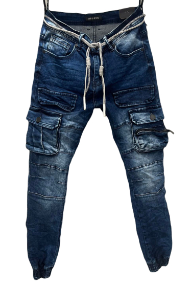 Großhändler Mentex Homme - Schmale blaue Herrenjeans im Cargo-Stil mit verblasstem Effekt