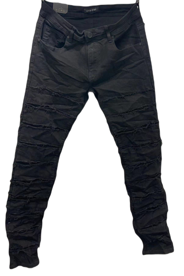 Grossiste Mentex Homme - Jeans homme slim noir uni effet découpé