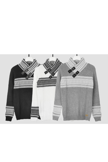 Wholesaler Mentex Homme - Striped pattern shawl collar long sleeve sweater