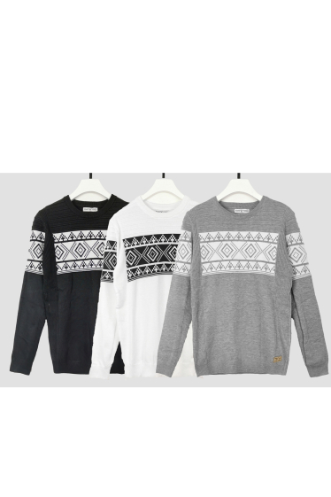 Wholesaler Mentex Homme - Two-tone multi-textured round neck long sleeve sweater