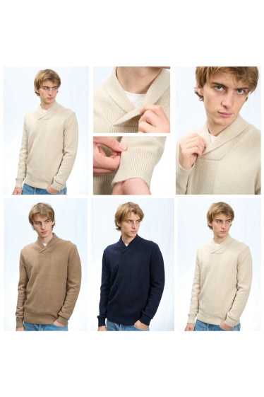 Wholesaler Mentex Homme - Men's plain shawl collar long-sleeved sweater