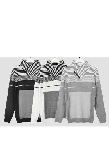 Wholesaler Mentex Homme - Multi-textured striped shawl collar long sleeve sweater