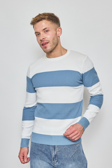 Mayorista Mentex Homme - Jersey de hombre de rayas bicolor con cuello redondo y manga larga