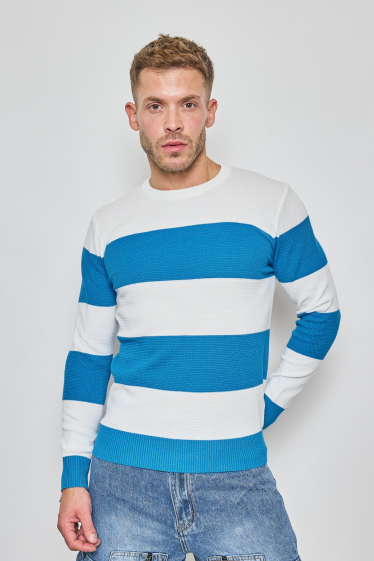 Mayorista Mentex Homme - Jersey de hombre de rayas bicolor con cuello redondo y manga larga