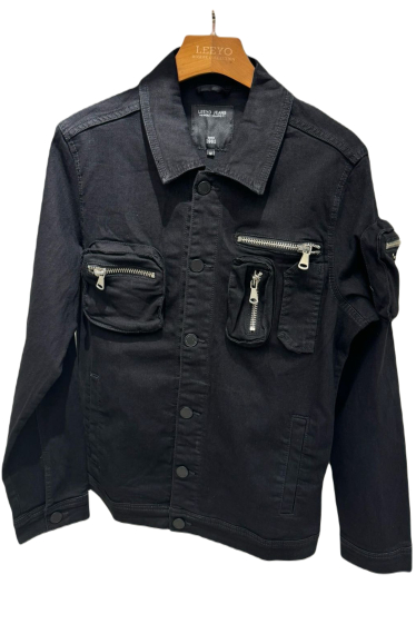 Großhändler Mentex Homme - Schlichtes schwarzes Denim-Overshirt mit mehreren Taschen