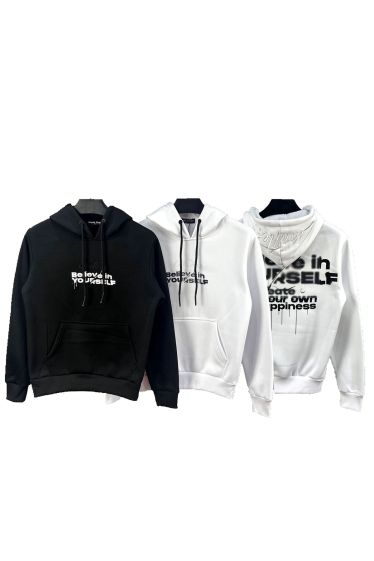 Großhändler Mentex Homme - Einfarbiges Herren-Sweatshirt mit Kapuze und „BELIEVE IN YOURSELF“-Muster