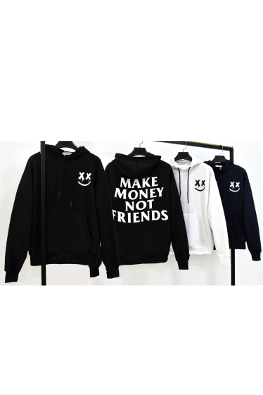 Wholesaler Mentex Homme - Plain hooded sweatshirt with “make money not friends” motif