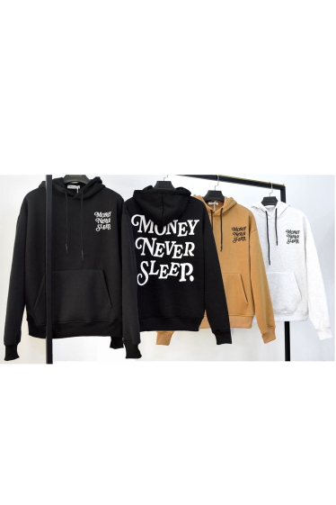 Wholesaler Mentex Homme - Plain hooded sweatshirt with “Money Never Sleep” motif