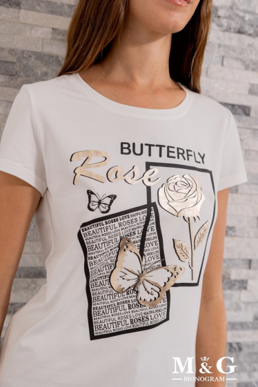 Großhändler M&G MONOGRAM - T-Shirt mit schillerndem Aufdruck „Rose & Butterfly“.