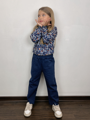 Grossiste Mini Mignon Paris - Ensemble top fleuri et pantalon en coton pour fille