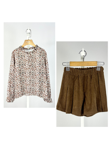 Großhändler Mini Mignon Paris - Set aus Oberteil mit Liberty-Blumenmuster und dicken, gerippten Shorts für Mädchen