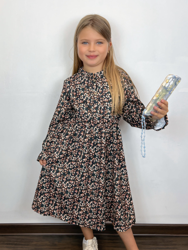 Großhändler Mini Mignon Paris - Langes Liberty-Kleid mit Blumendruck und langen Ärmeln für Mädchen