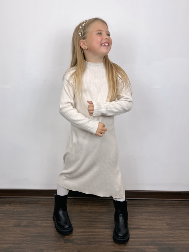 Wholesaler Mini Mignon Paris - Long ribbed sweater dress for girls