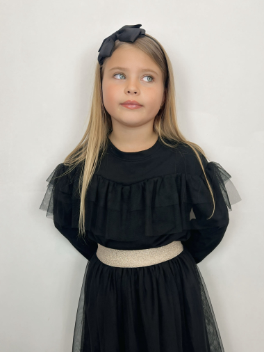 Grossiste Mini Mignon Paris - Sweat en coton à volants en tulle pour fille