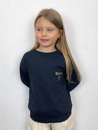 Grossiste Mini Mignon Paris - Sweat en coton avec message brodé pour fille