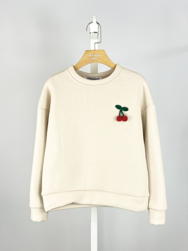 Großhändler Mini Mignon Paris - Sehr dickes und warmes Sweatshirt mit geprägtem Kirschdetail für Mädchen