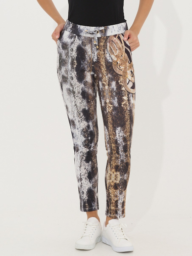 Wholesaler Missy Tekstil - Printed pants with rhinestones