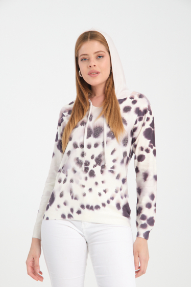 Wholesaler Missy Tekstil - PRINTED HOODED SWEATER WITH STRASS